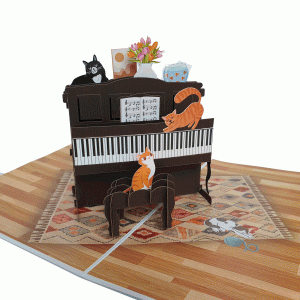 pop-up poezen op de piano kaart